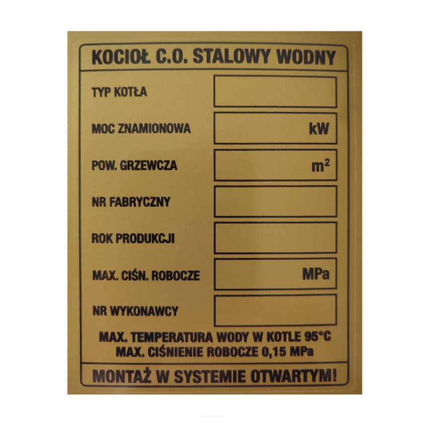 Naklejka ZNAMIONOWA rozmiar 70 x 90 mm - złota